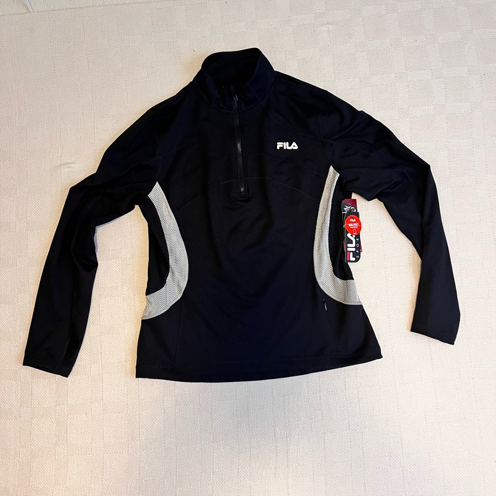 Casual FILA Women’s Black Long Sleeve 1/4 zip Jacket Top with Gray Accents NWT - Picture 2 of 9